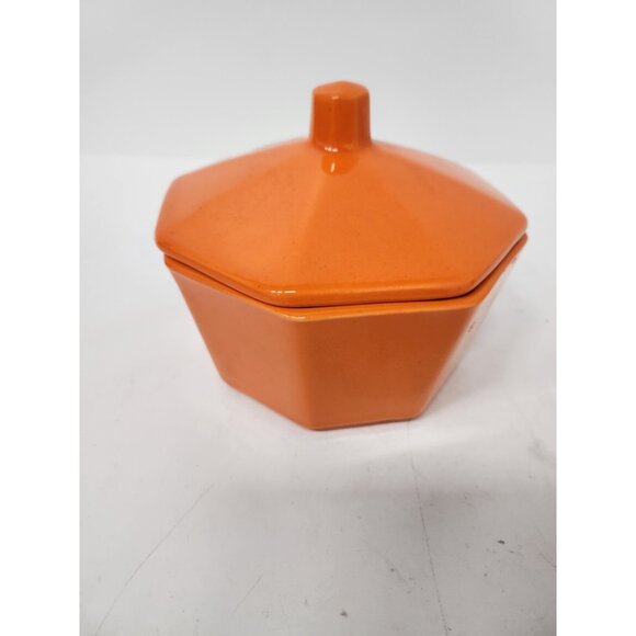 Vintage California Pottery USA Orange Ceramic Serving Bowl Candy Dish Lidded - Picture 4 of 10